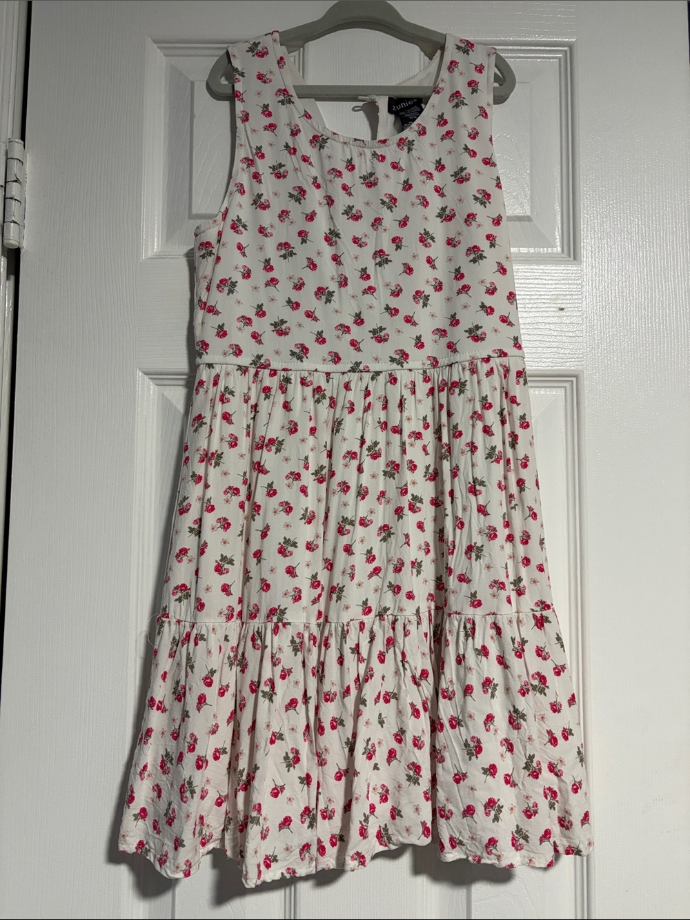 Zunie White Dress with Pink Floral Print